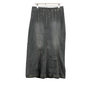 BOHO Vezucci Y2K Gored Mermaid Hem GRUNGE Denim Sequins Maxi Skirt 12